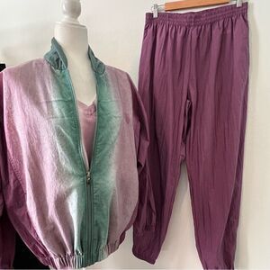 Vtg KSwiss Track Suit Women Size large Purple White Teal Y2K Jacket Pants Tshirt